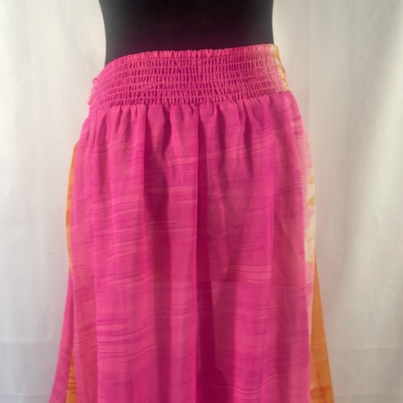 Arden B high low long skirt hot pink, orange elastic waist lined, large - Picture 4 of 9